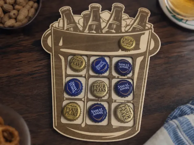 Beer Bucket Tic-Tac-Toe Game with Bottle Cap Markers