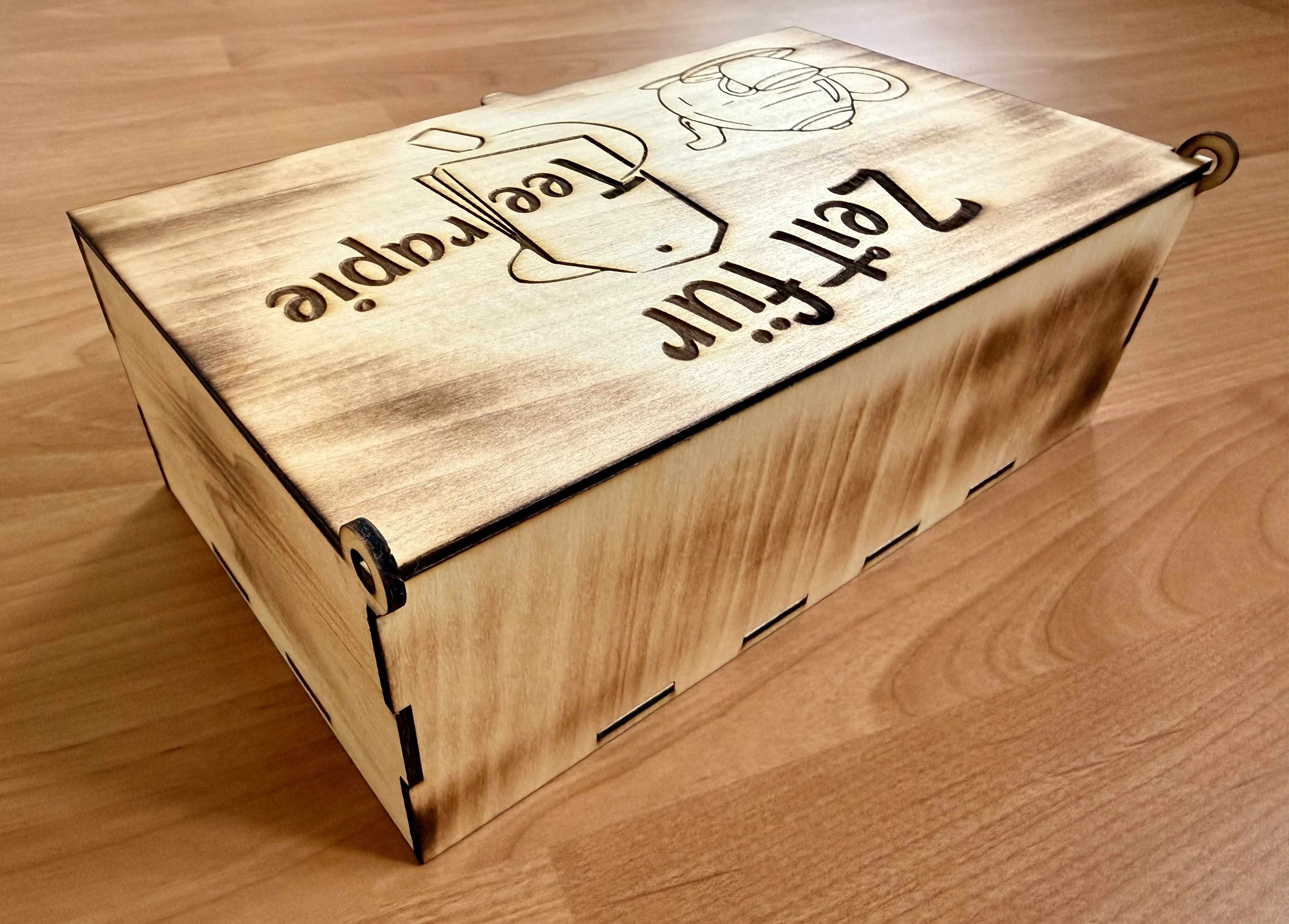 [Laser cut and engrave] Holzbox für Teebeutel mit Aufschrift Zeit für Teerapie