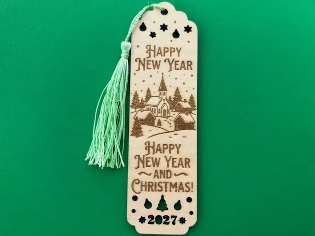 Happy New Year and Christmas 2027 Wooden Bookmark with Tassel