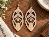 [Laser cut and engrave,Other] Leaf Motif Cutout Wooden Dangle Earrings