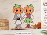 [Laser cut and engrave] Halloween Shelf Sitter Bundle. Spooky Couple Characters Laser Cut Files. Monster Decor SVG. Skeleton.Vampire. Pumpkin