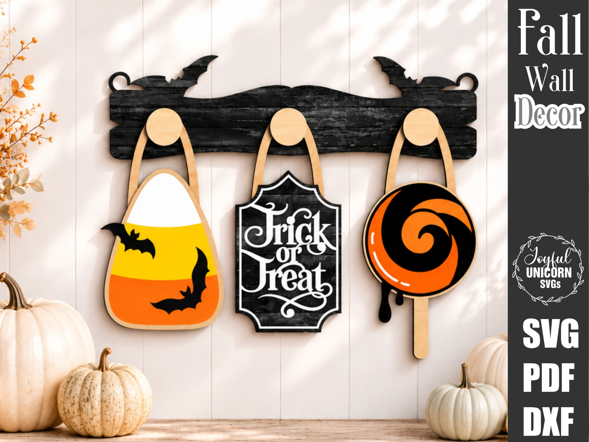 Interchangeable Halloween Decor Wall Peg Hanging Set of 3 Pieces SVG File Digital Cut Laser Wood Glowforge template