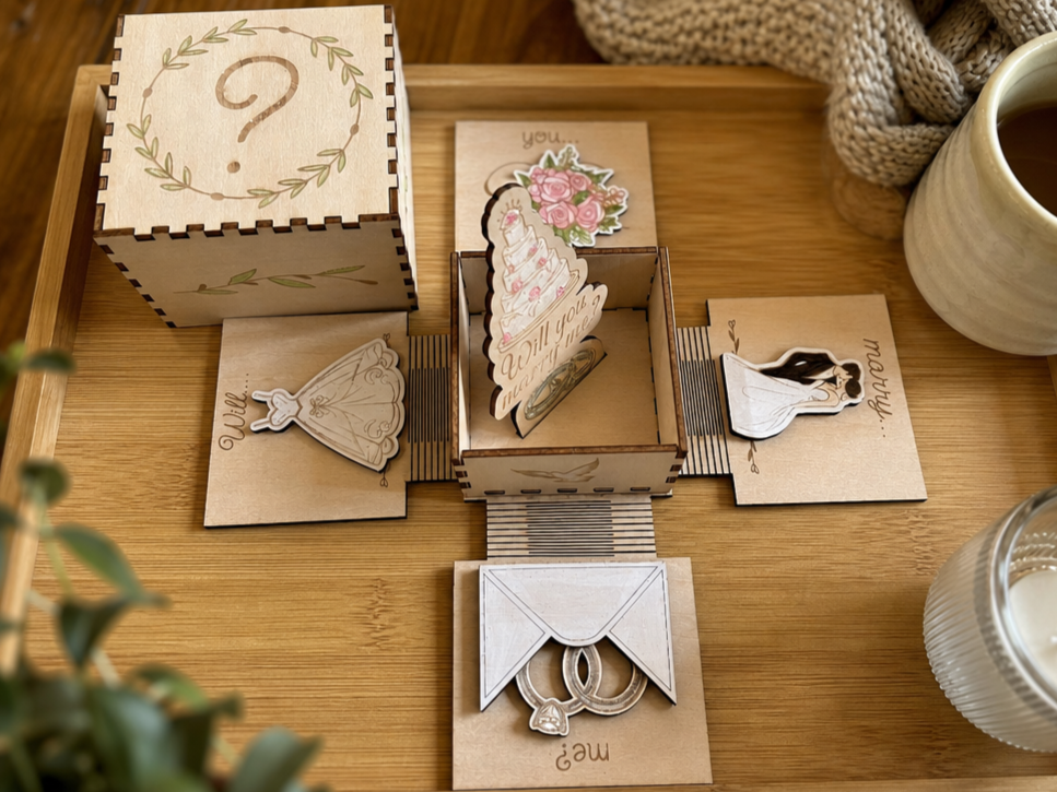 Will You Marry Me Proposal Explosion Box with Wedding Motifs