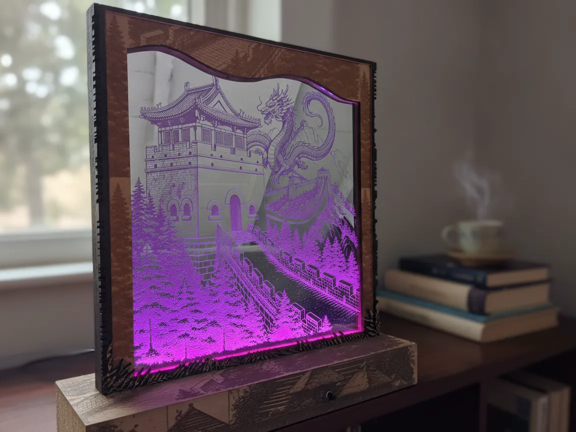 Great Wall of China and Dragon Illuminated LED Table Lamp