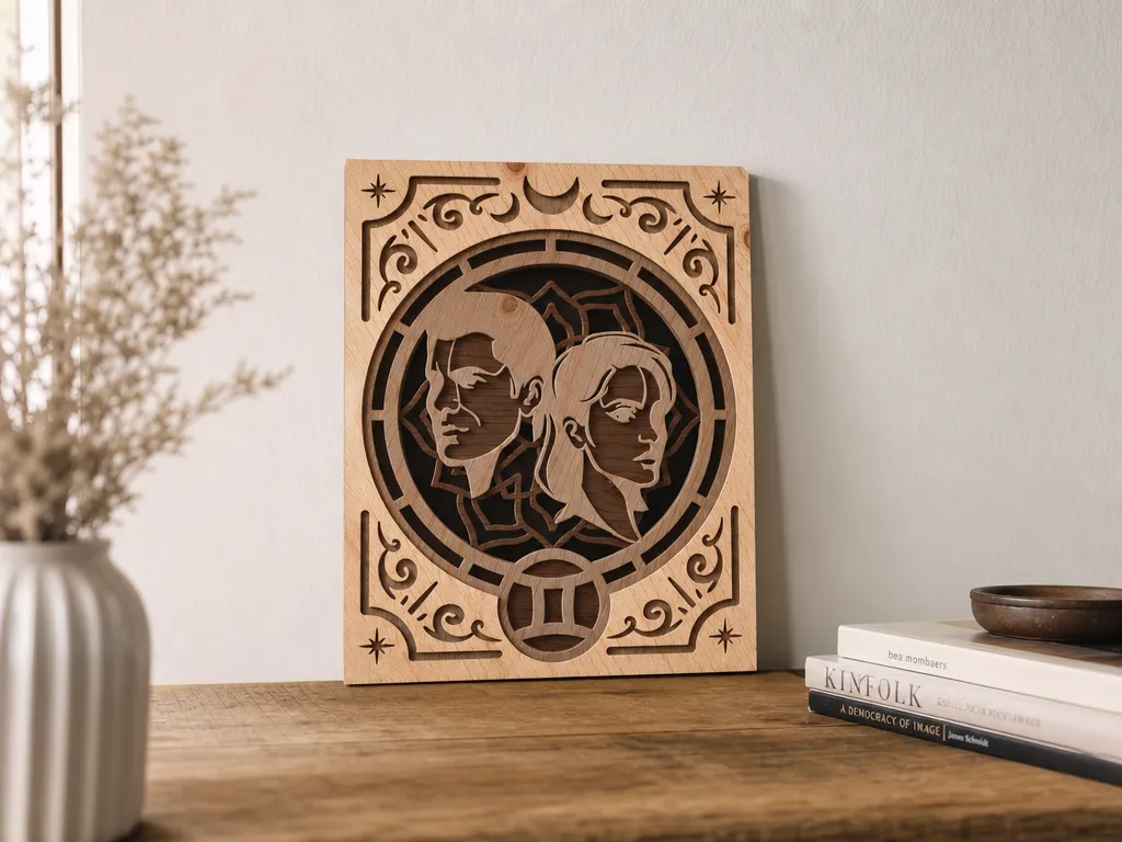 Gemini Zodiac Sign Wall Art with Twin Portrait