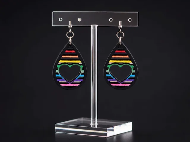 Teardrop Heart Earrings with Rainbow Pride Stripes