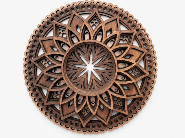 Intricate Wooden Mandala Wall Art with Floral Petal Pattern