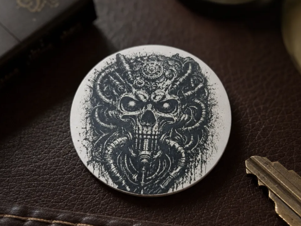 Circular coaster with skull design