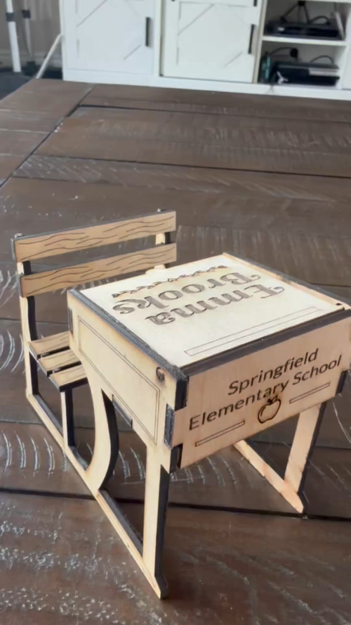 [Laser cut and engrave] Miniature School Desk and Chair Set with Personalized Nameplate