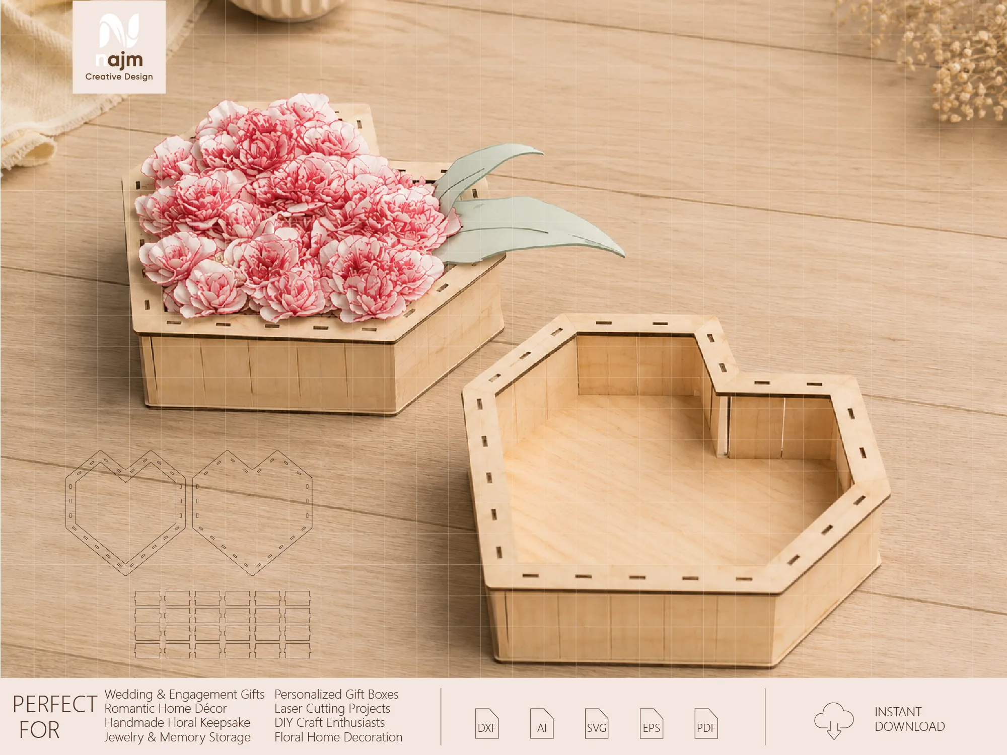 Heart Shaped Wooden Floral Display Box