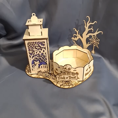 [Laser cut and engrave] Centre de table Halloween avec lanterne lumineuse et bol à bonbons