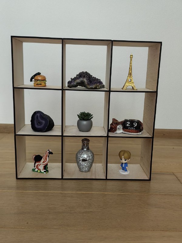 [Laser cut and engrave] Wooden Nine-Compartment Desktop Display Shelf for Collectibles