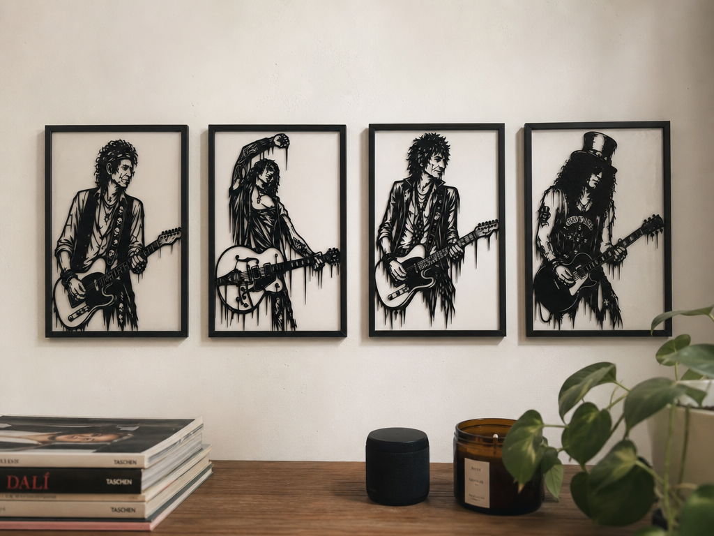 Cuadros de pared con siluetas de guitarristas de rock