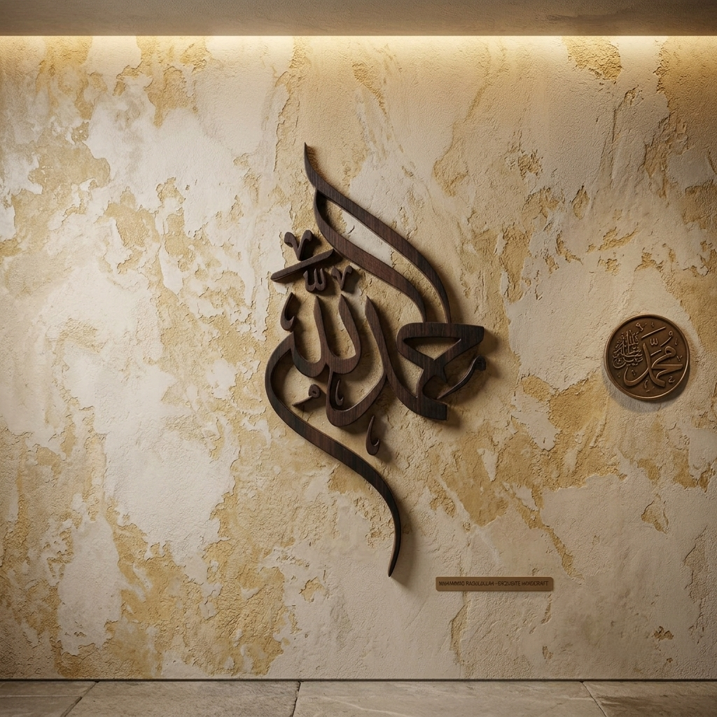 [Laser cut and engrave] Calligraphie murale islamique en bois représentant le nom d'Allah