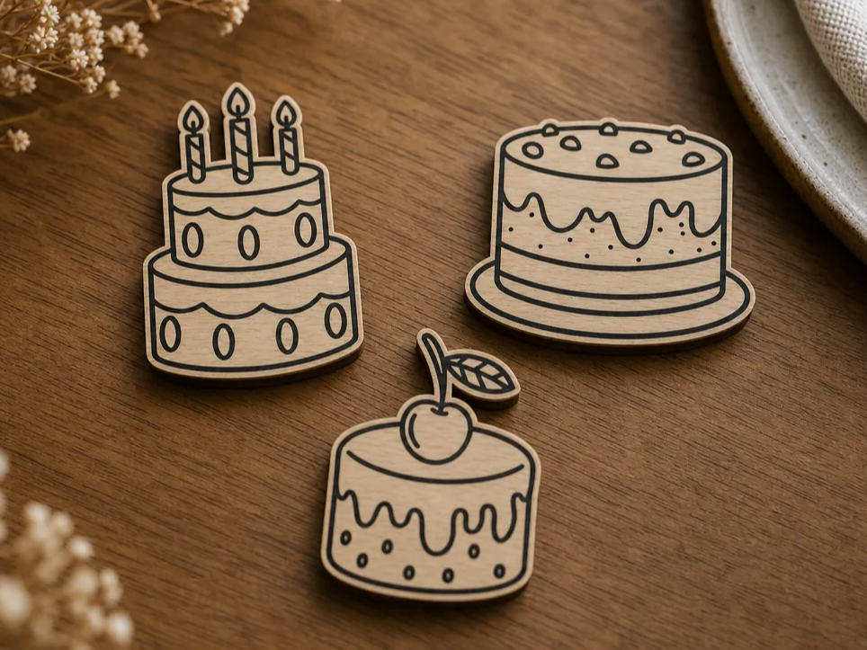 Wooden Cake and Dessert Cutouts for Party Table Decor