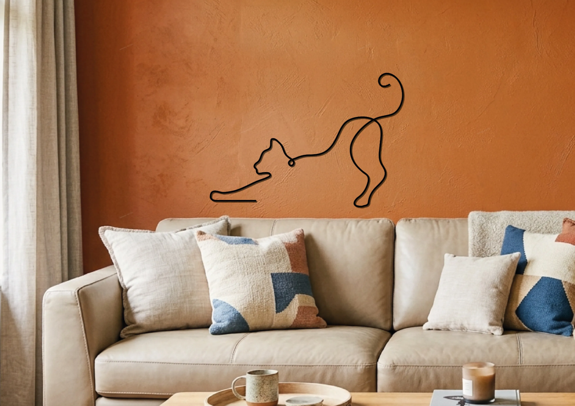 [Laser cut and engrave] Decorazione da parete in metallo con sagoma di gatto che si stira