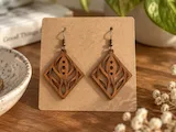 [Laser cut and engrave,Other] Diamond Shaped Wooden Dangle Earrings with Cutout Floral Motif