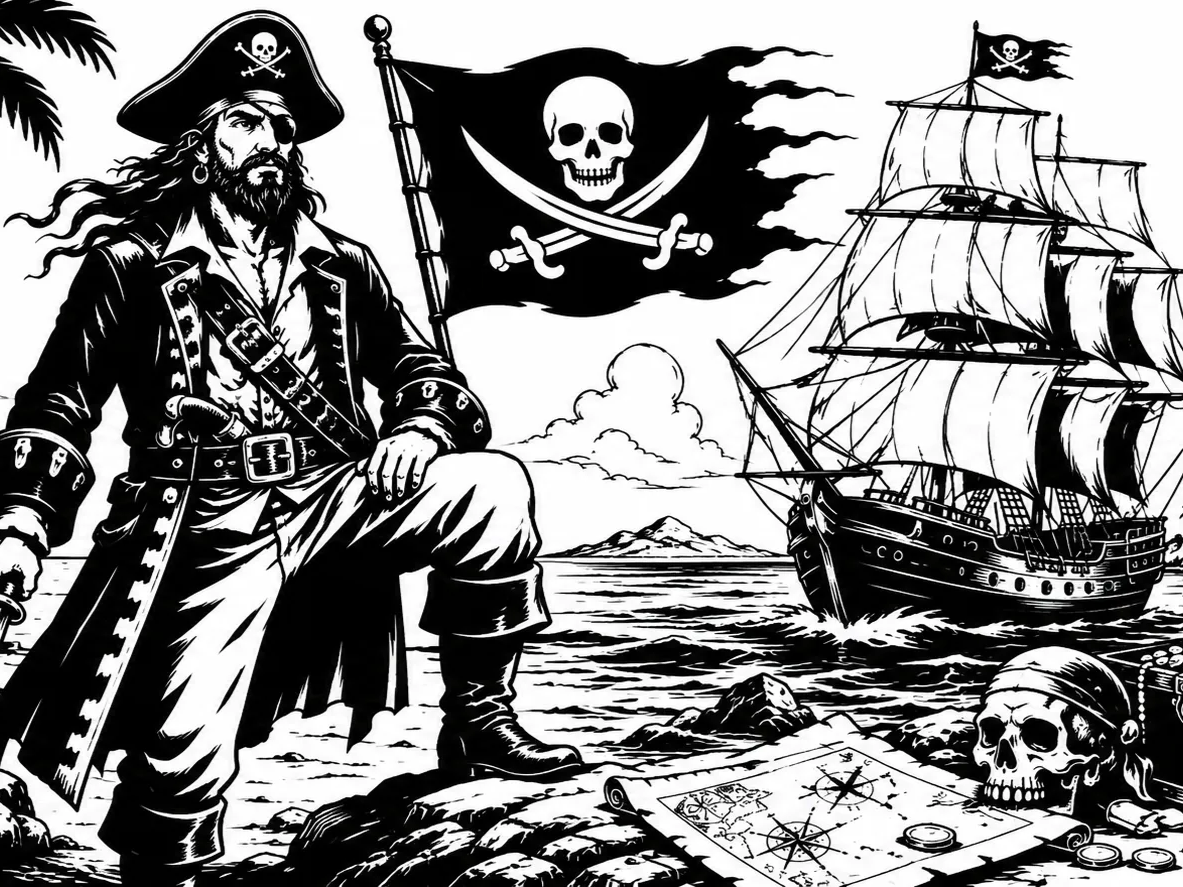 Pirate Adventure Wrap | Seamless Black & White Laser Engraving Design