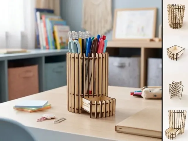 Pot à crayons cylindrique avec tiroir de rangement pour bureau