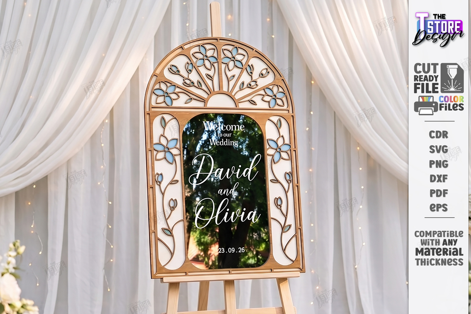 [Laser cut and engrave] Arched Floral Wedding Welcome Sign with Stained Glass Style Frame laser Cut Bundle. Floral Design. Weding Day