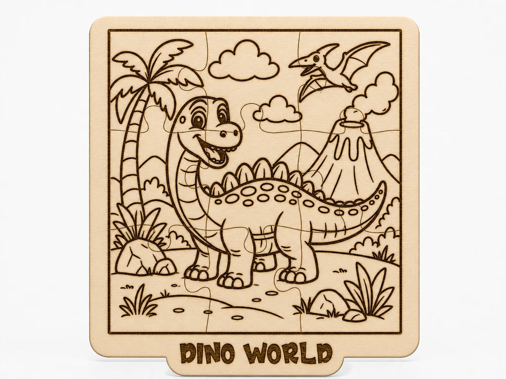 Friendly Stegosaurus Puzzle SVG XCS | Dino World Wooden Kids Puzzle | Laser Cut Educational Craft | Digital Download File