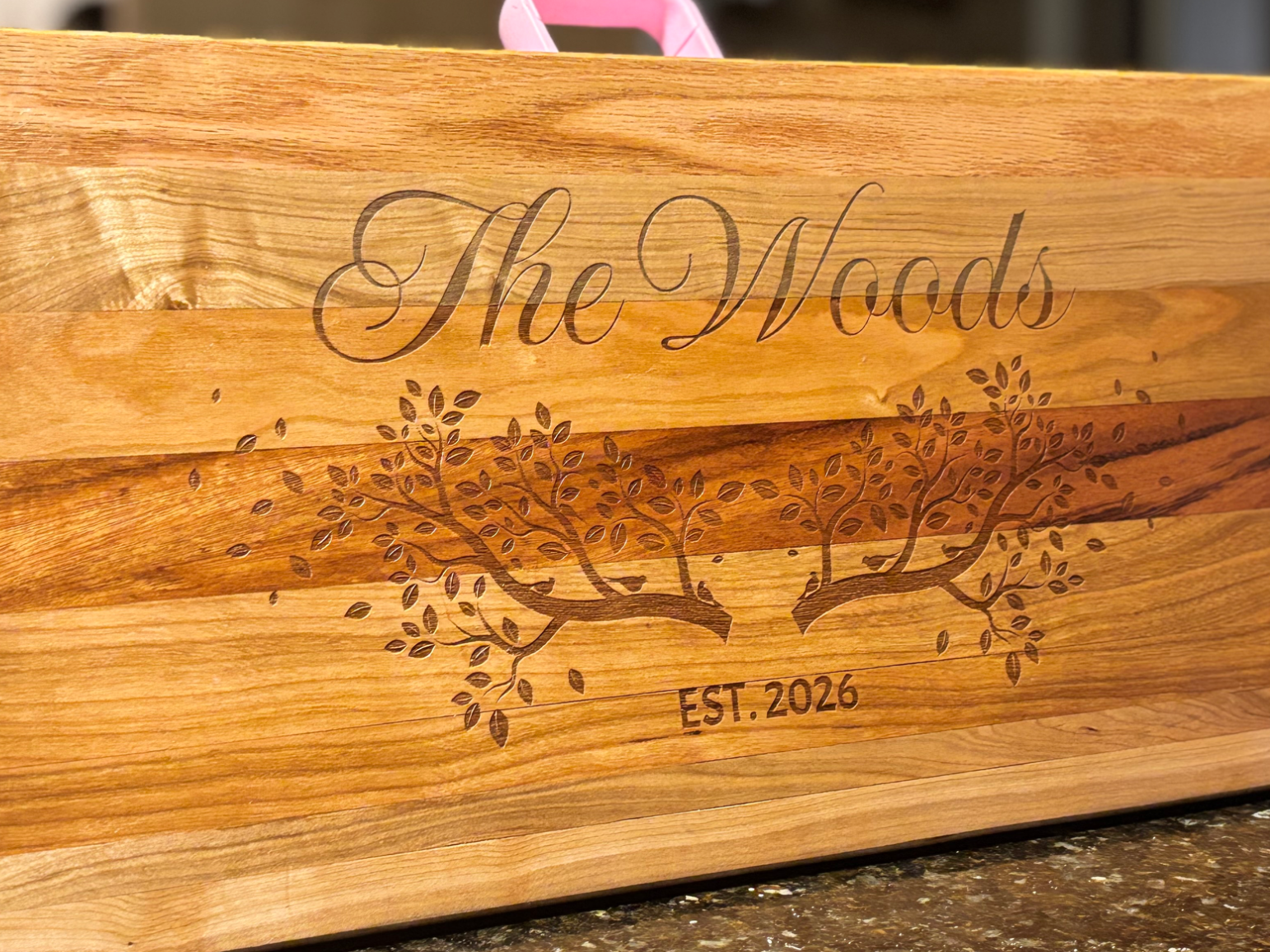 Customized handemade cutting board laser engraved and all ready for the absolute perfect wedding gift