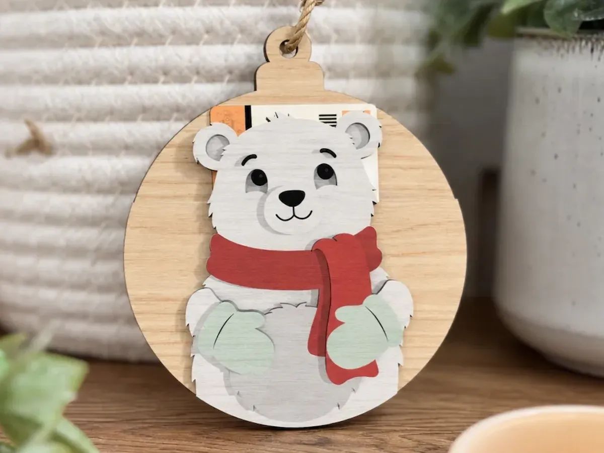 [Laser cut and engrave] Polar Bear Gift Card Holder Christmas Ornament