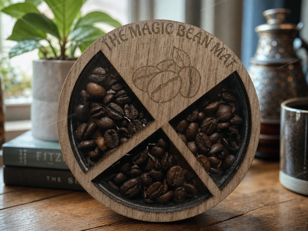4 X The Magic Bean Mat Round Wooden Coffee Bean Coaster With Stand