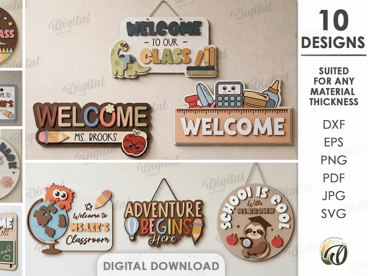 [Laser cut and engrave] Personalized Classroom Signs Bundle. Teacher Name Sign Laser Cut Files. School Welcome Door Hanger. Layered School Decor SVG. Kids. Children
