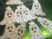 [Laser cut and engrave] Wooden Ghost with Witch Hat Halloween Cutouts