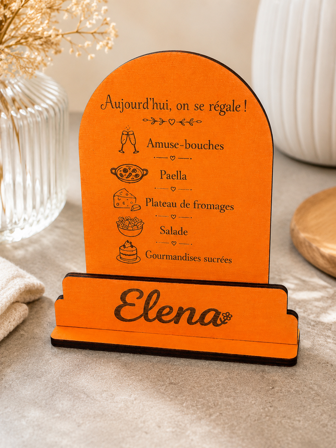 [Laser cut and engrave] Menu de table personnalisé avec support pour repas de fête
