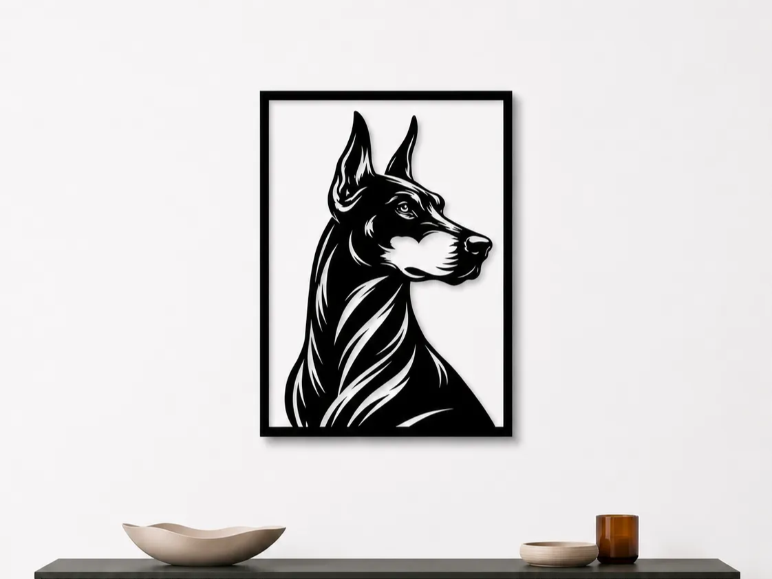 Doberman Wall Art SVG | Doberman Dog Portrait Laser Cut File | Modern Dog Decor | Minimalist Pet Wall Art | CNC SVG