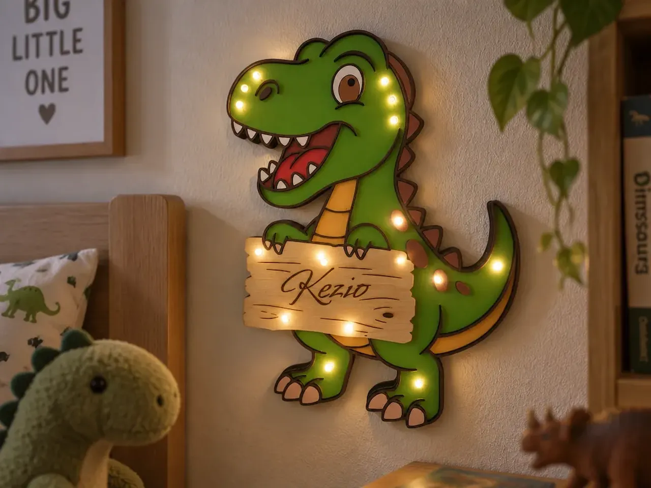 [Laser cut and engrave] Veilleuse murale dinosaure personnalisée avec prénom pour chambre d'enfant