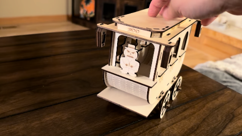 [Laser cut and engrave] Happy Spooky Halloween Wooden Carriage with Ghost Skeleton and Witch Figures