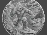 [Laser cut and engrave] Round Slate Coaster Featuring Bigfoot Surfing