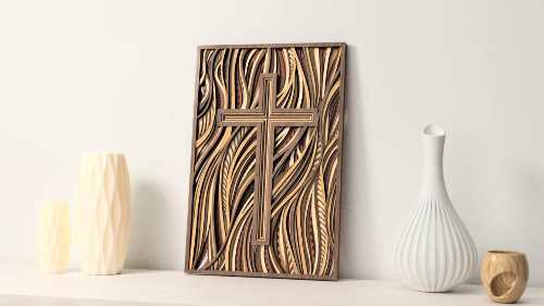 [Laser cut and engrave] 3D Cross Wall Art – Living Faith, Christian Layered Laser Cut File