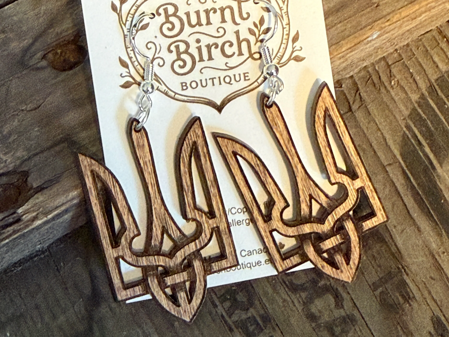 Ukrainian Trident Wooden Dangle Earrings