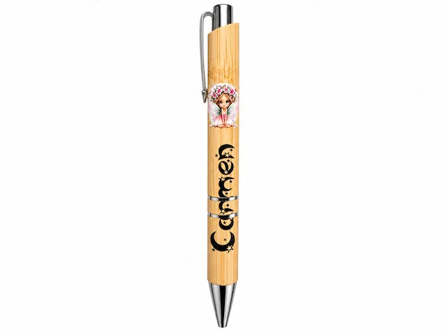 Bamboo Ballpoint Pen Personalized with Fairy Illustration and Name