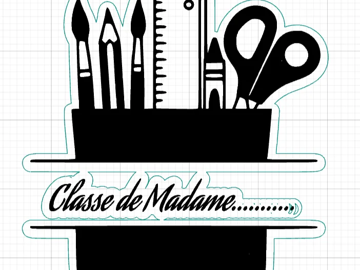 Panneau décoratif personnalisé Classe de Madame avec fournitures scolaires