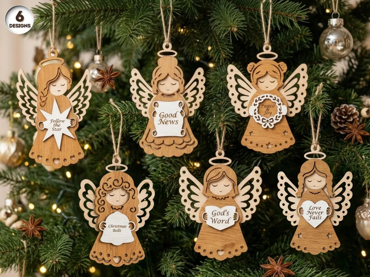 [Laser cut and engrave] Nativity Angel Ornaments SVG Bundle