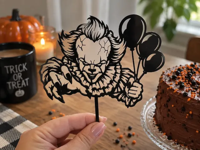 Topper na tort z klaunem Pennywise z balonami