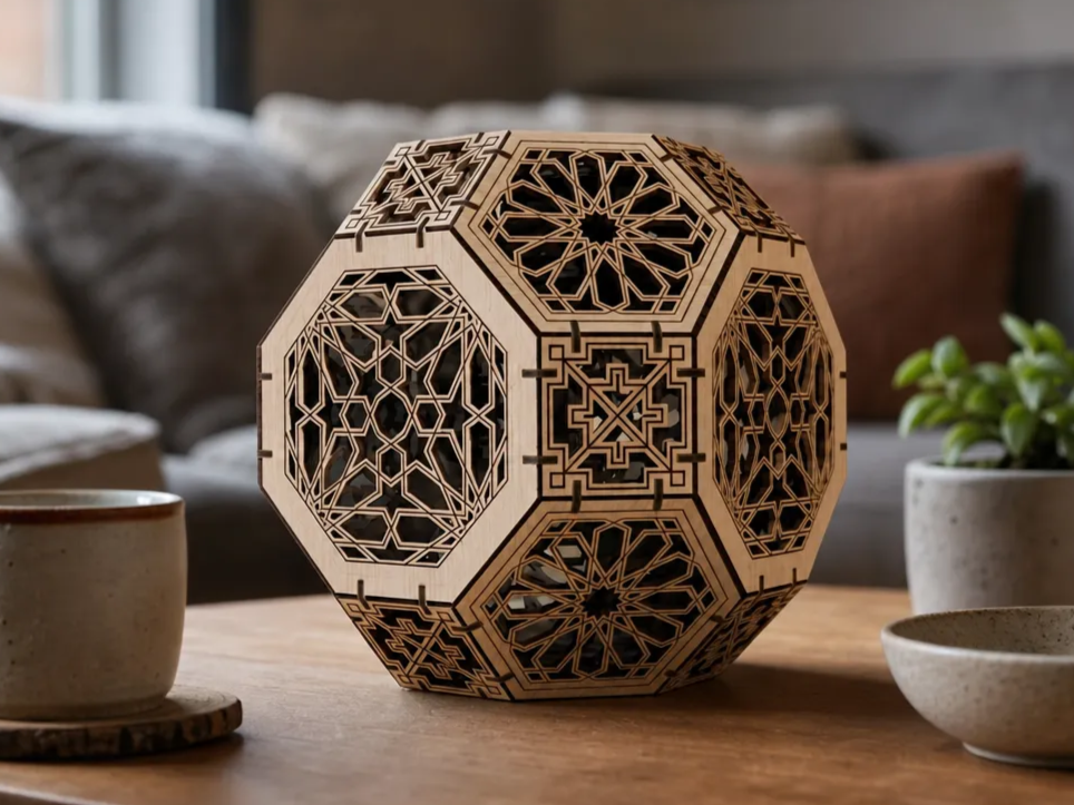Lampe géométrique en bois avec motifs .sphère hexagonale