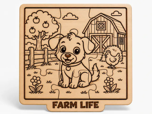 Farm Life Puzzle with Cute Puppy | Wooden Preschool Learning Toy for Fine Motor Skills Development