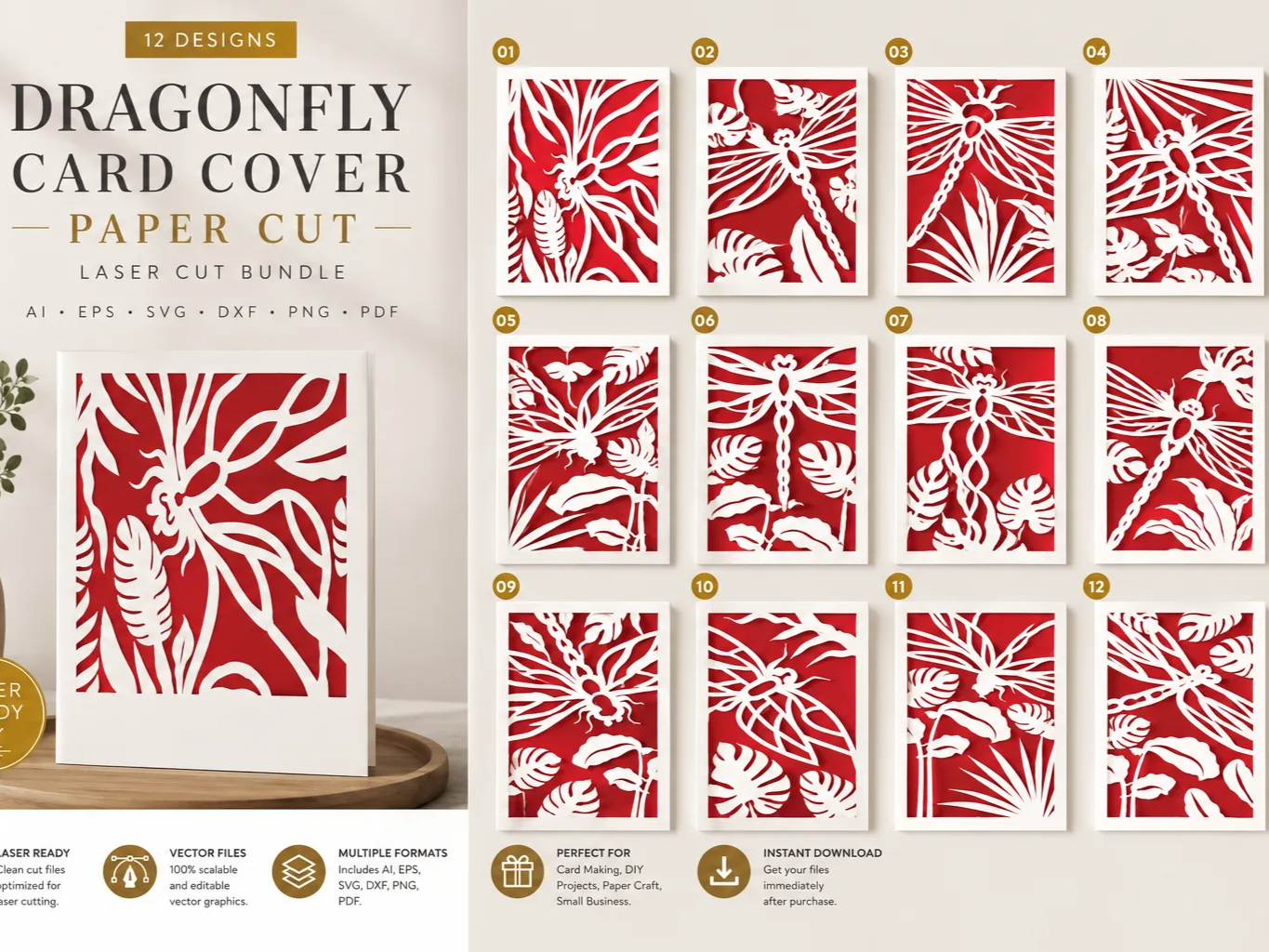 Dragonfly and Tropical Leaf Pattern Greeting Card Cover