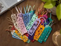 [Laser cut and engrave] Colorful Floral Cutout Bookmarks with Tassels