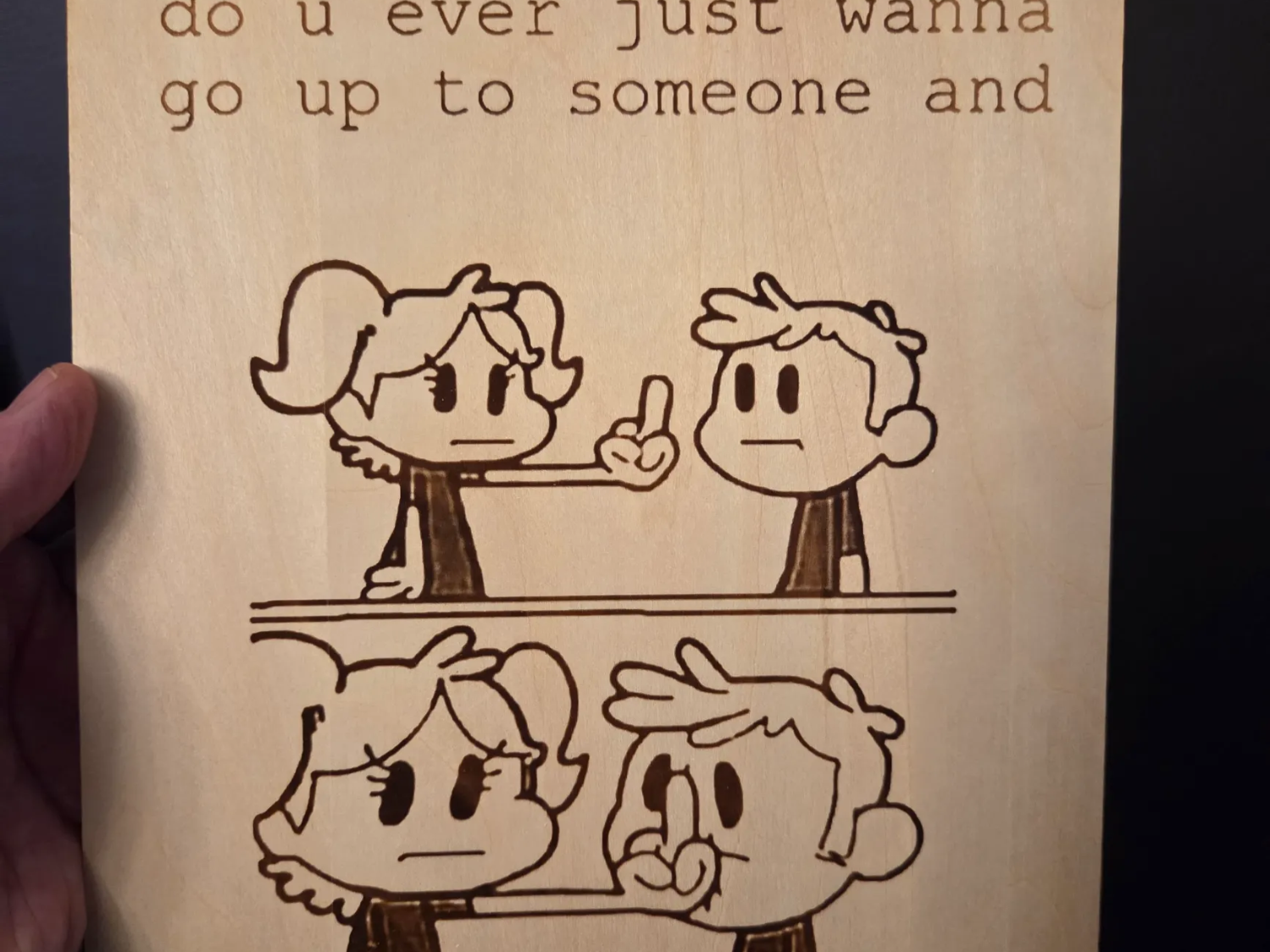 Funny Comic Strip Wooden Wall Sign with Middle Finger Gesture