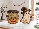 [Laser cut and engrave] Halloween Shelf Sitters Bundle. Cute Spooky Characters Laser Cut Files. Halloween Decor SVG. Ghost. Pumpkin. Mummy. Glowforge Files. Kids