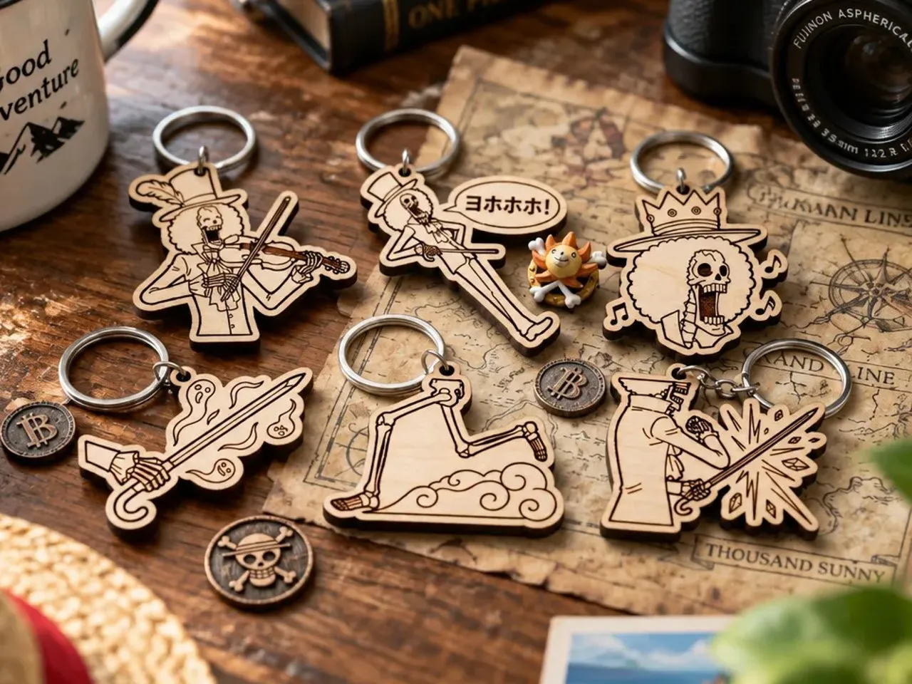[Laser cut and engrave] One Piece Brook character wooden keychains