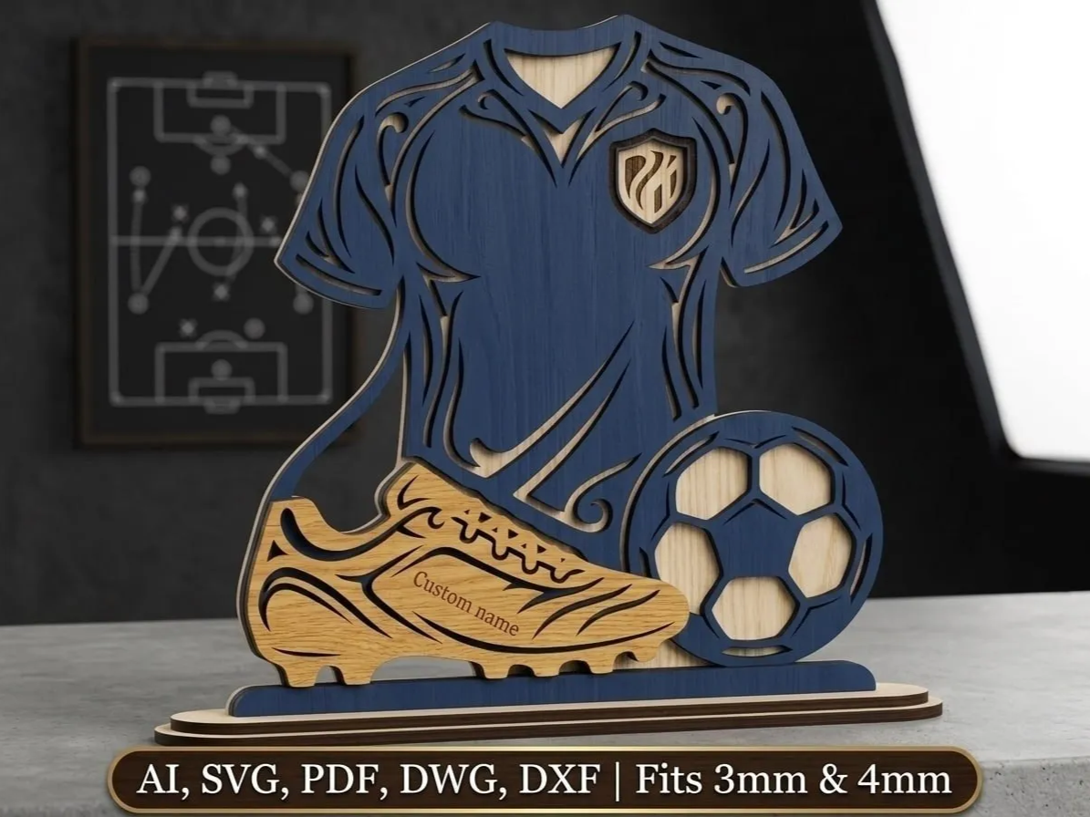 3D Soccer Jersey Trophy Laser SVG DXF