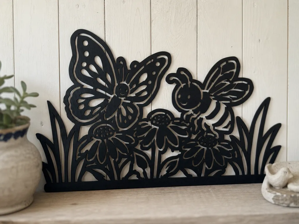 Butterfly and Bee Garden Scene Wall Art Pollinators